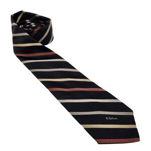 Vintage G Galvani Mens Neck Tie Black Brown Diagonal Striped Logo 100% Silk EUC